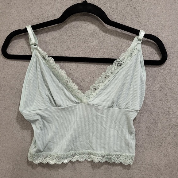 Y2K Cropped Babydoll Cami Size Small  Fitted Lace Trim Feminine Coquette - Picture 1 of 5
